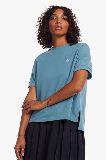 Grey Blue Fred Perry Boxy Piqué Women's T Shirts | PH 2022JPQJ